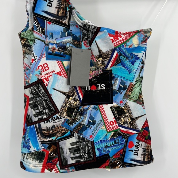 ❌SOLD❌ Balenciaga Asymmetric All Over Cities Tank Top in Multicolor - Picture 5 of 8